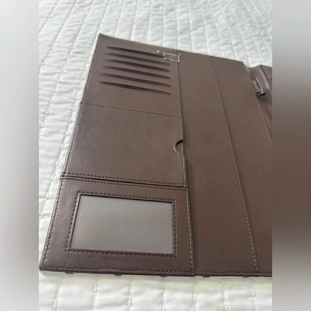 Modern Cross Pattern Leather Padfolio with Brown And Blue Trim